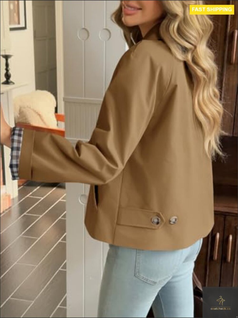 Cropped Trench Coat Lightweight Single Breasted Jacket Fall Windbreaker Fashion - Picture 3 of 7